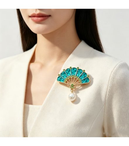 XSB300 - Chinese Style Oil-painted Fan Brooch